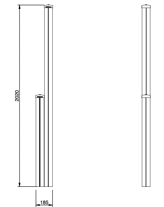 Technische Zeichnung von zwei zylindrischen Strukturen mit genauen Abmessungen in Millimetern.