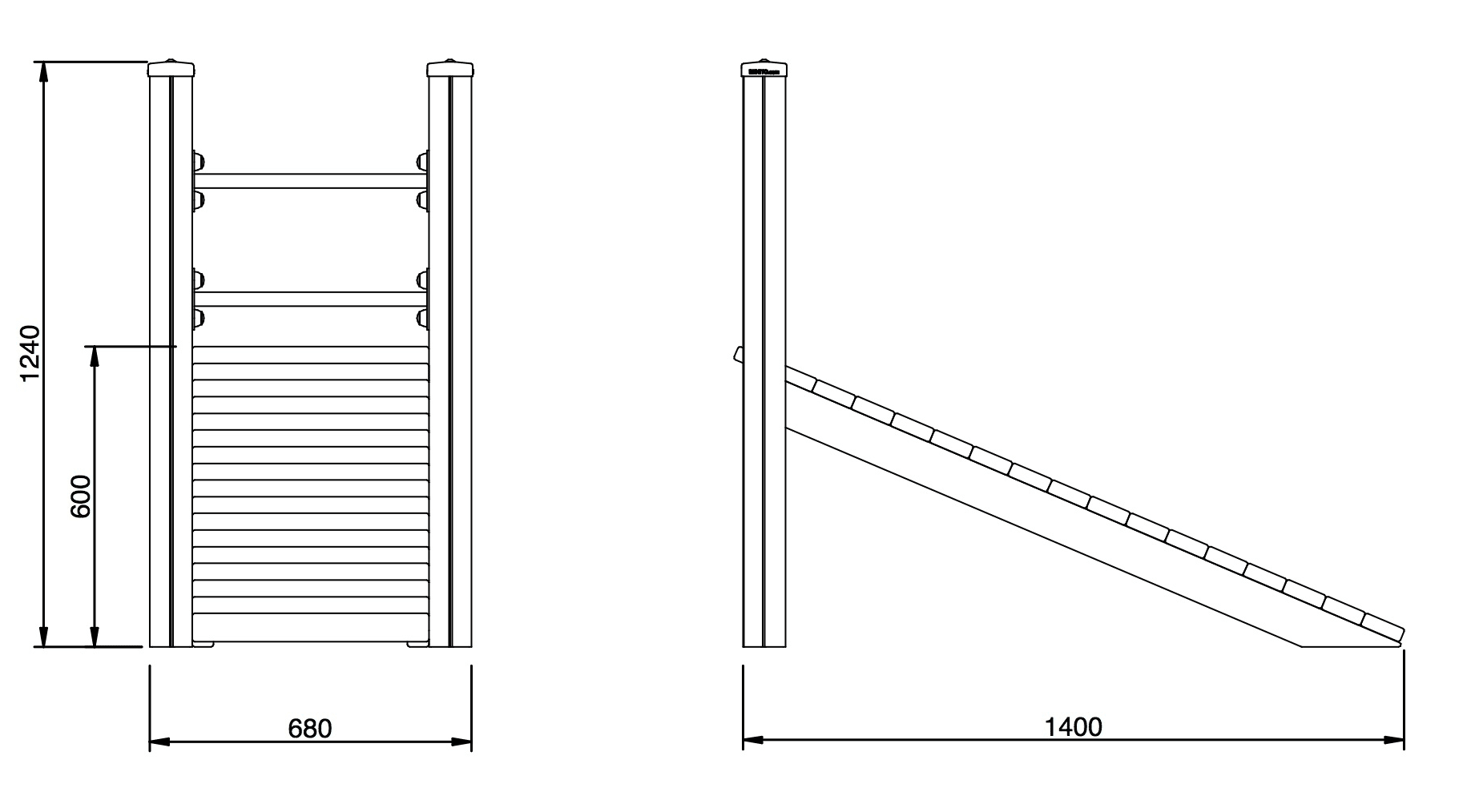 Technische Zeichnung eines Designs ähnlich einer Leiter mit Maßen und Dimensionen.