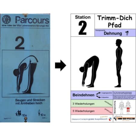 Sportschild “Beugen und Strecken mit Armheben hoch” – Beindehnen