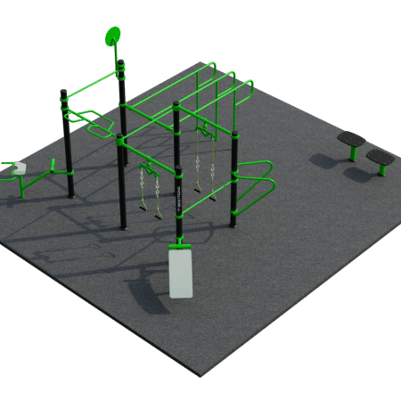 Outdoor Fitnessstation für Bodyweight-Training, Calisthenics, Cardio, Balanceübungen mit Tower, Stangen, Punchingball.