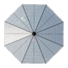 Luftaufnahme einer geometrischen Umbrella-Struktur mit radialen, reflektierenden Dreiecks-Panels und zentralem Hub.