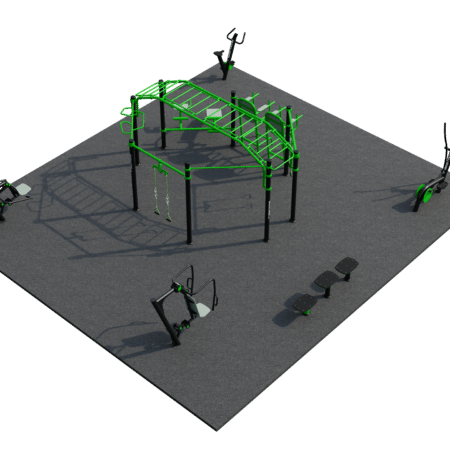 Outdoor Calisthenics-Spielplatz für Fitness mit vielseitigen Geräten und A-Rahmen-Struktur auf Beton.