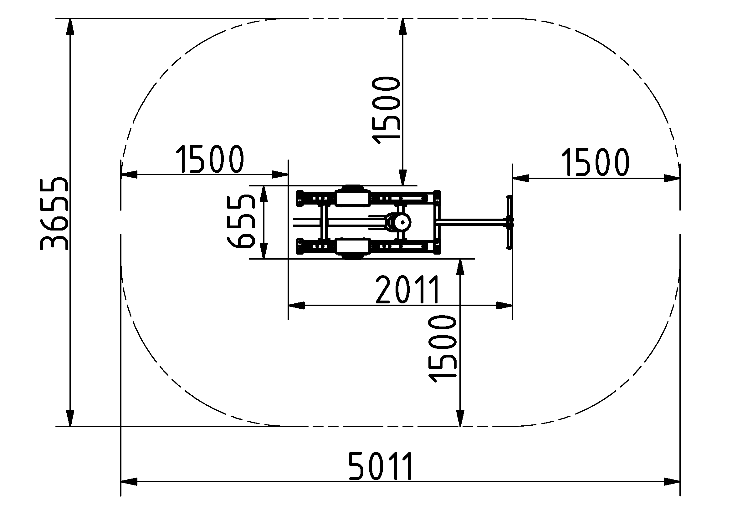 Planzeichnung des Trizeps-Geräts BeStrong: Technik, Maße, Layout, mechanische Funktion.